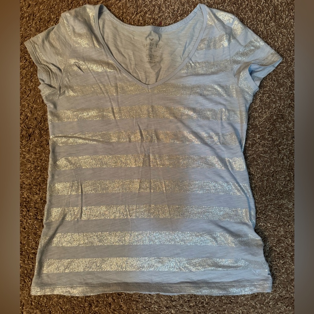 American Eagle Outfitters Silver Striped Tee